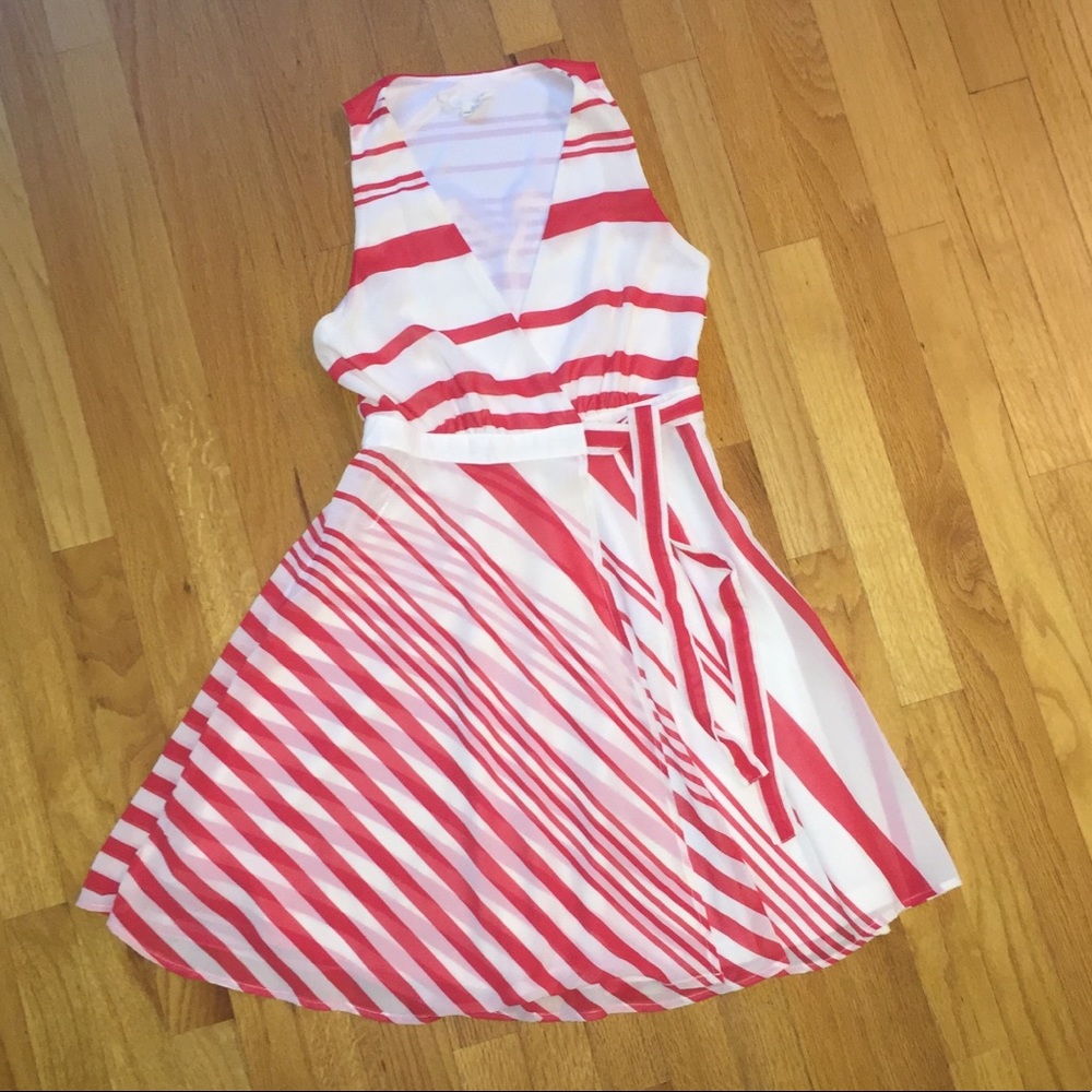 Sleeveless wrap ⏰summer dress orange white midi